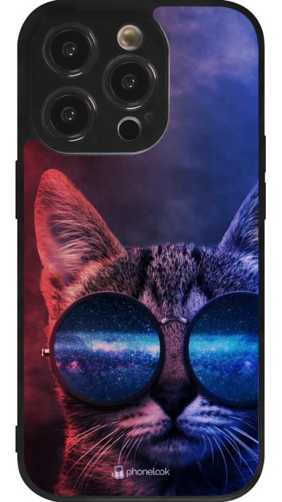 iPhone 14 Pro Case Hülle - Silikon schwarz Red Blue Cat Glasses