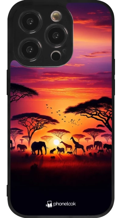 iPhone 14 Pro Case Hülle - Silikon schwarz Safari Sonnenuntergang Wildtiere