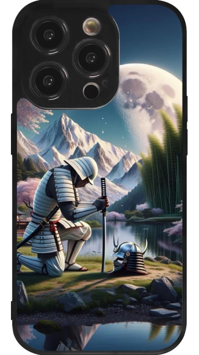 iPhone 14 Pro Case Hülle - Silikon schwarz Samurai Katana Mond