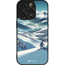 iPhone 14 Pro Case Hülle - Silikon schwarz Snowboarder Berg