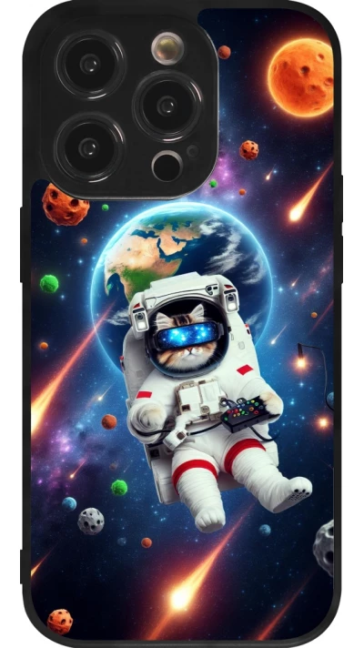 iPhone 14 Pro Case Hülle - Silikon schwarz VR SpaceCat Odyssee