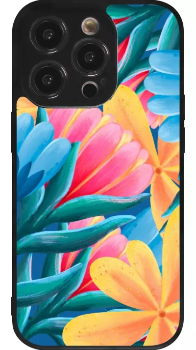 iPhone 14 Pro Case Hülle - Silikon schwarz Spring 23 colorful flowers