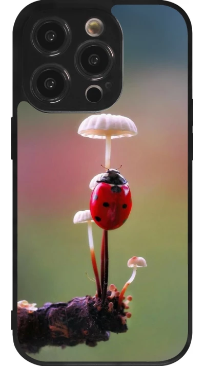 Coque iPhone 14 Pro - Silicone rigide noir Ladybird on a mushroom Spring 2026