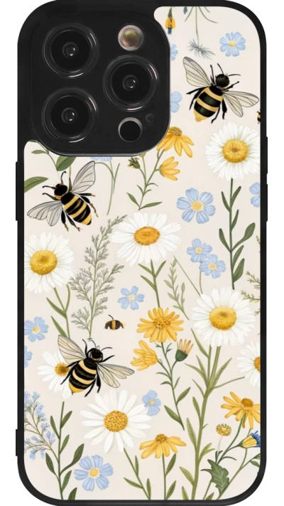 Coque iPhone 14 Pro - Silicone rigide noir Pattern bees Spring 2026