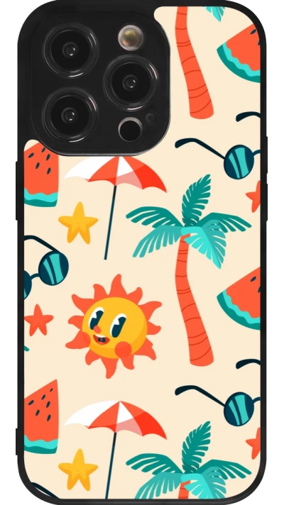 iPhone 14 Pro Case Hülle - Silikon schwarz Summer 2025 Pattern soleil