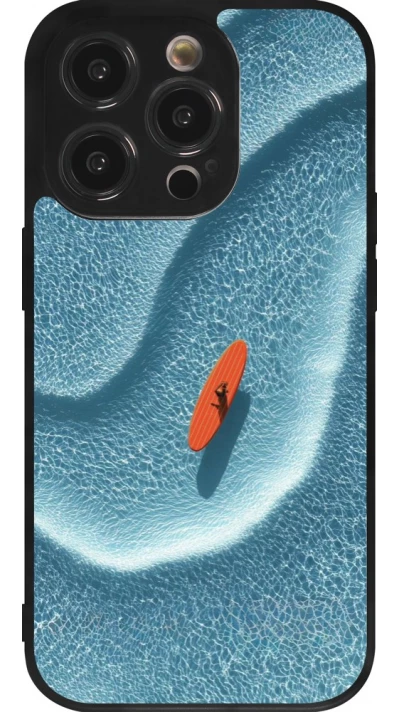 Coque iPhone 14 Pro - Silicone rigide noir Orange surf Summer 2026