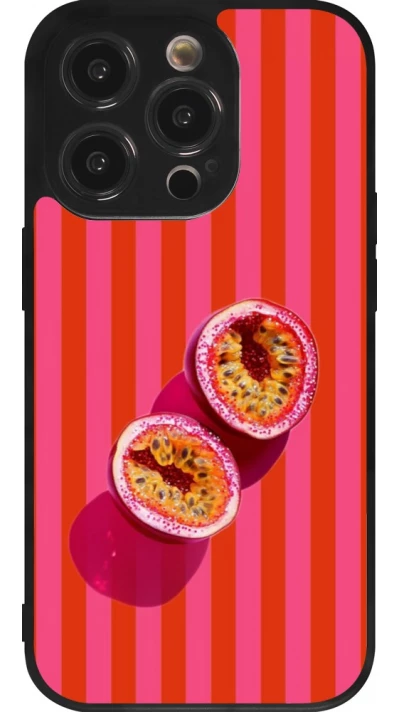 Coque iPhone 14 Pro - Silicone rigide noir Passion fruit Summer 2026