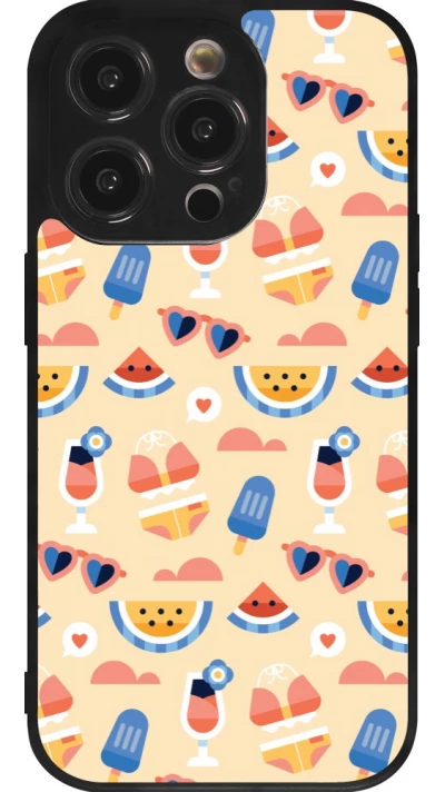 Coque iPhone 14 Pro - Silicone rigide noir Pattern Summer 2026
