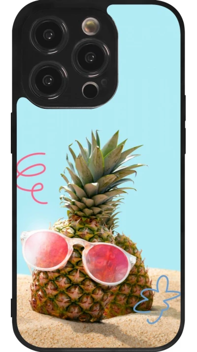 Coque iPhone 14 Pro - Silicone rigide noir Pineapple with glasses Summer 2026