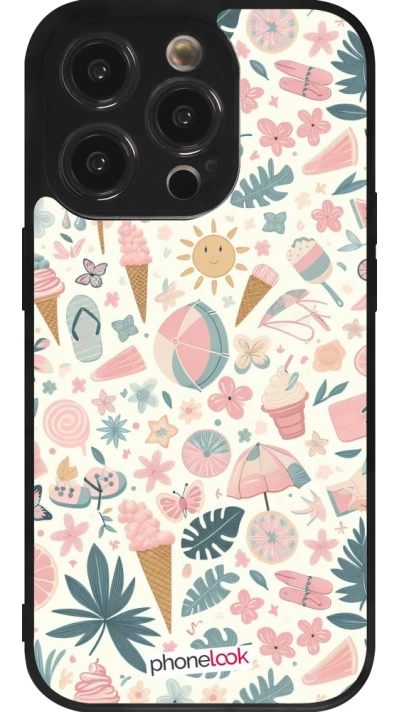 iPhone 14 Pro Case Hülle - Silikon schwarz Sommer Pink Muster