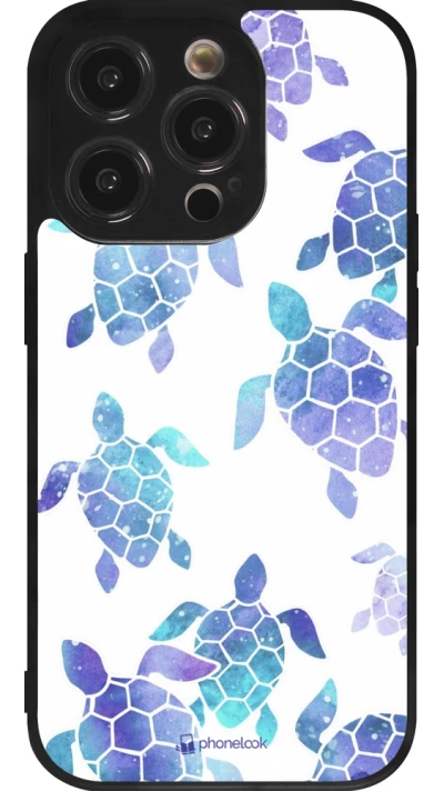 iPhone 14 Pro Case Hülle - Silikon schwarz Turtles pattern watercolor