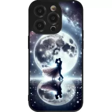 Coque iPhone 14 Pro - Silicone rigide noir Valentine 2024 Love under the moon