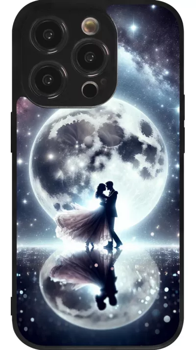 iPhone 14 Pro Case Hülle - Silikon schwarz Valentin 2024 Liebe unter dem Mond