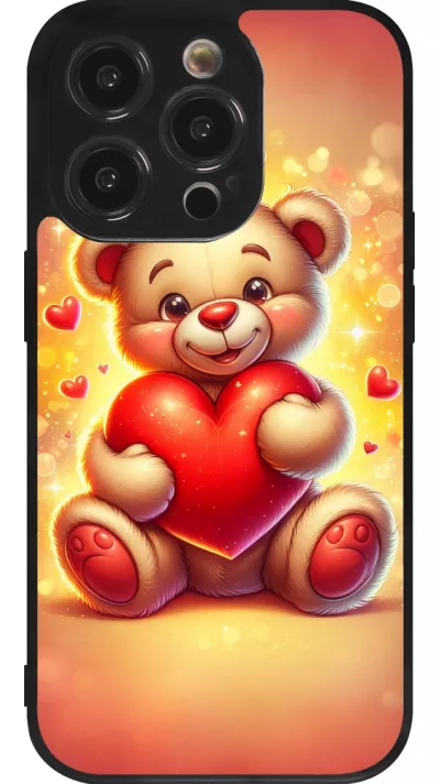iPhone 14 Pro Case Hülle - Silikon schwarz Valentin 2024 Teddy Liebe