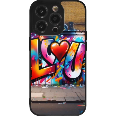 iPhone 14 Pro Case Hülle - Silikon schwarz Valentin 2025 Liebe U Tag
