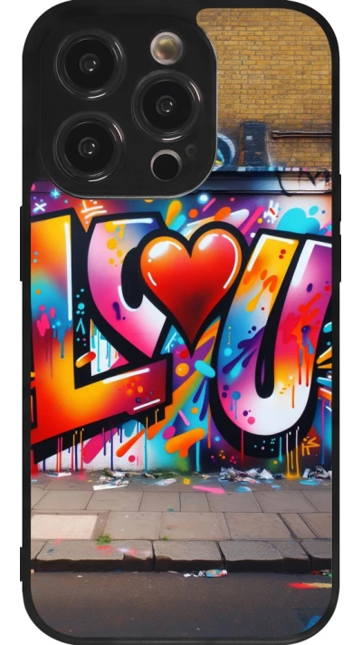 iPhone 14 Pro Case Hülle - Silikon schwarz Valentin 2025 Liebe U Tag