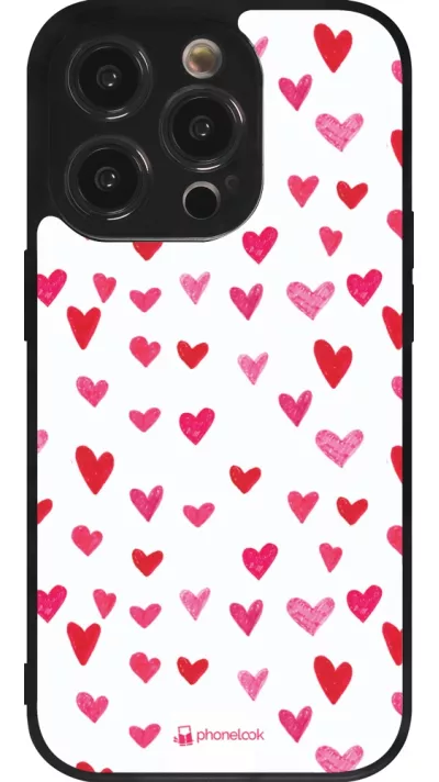 iPhone 14 Pro Case Hülle - Silikon schwarz Valentine 2022 Many pink hearts