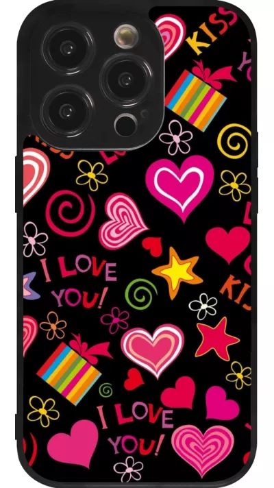 iPhone 14 Pro Case Hülle - Silikon schwarz Valentine 2023 love symbols
