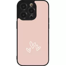 Coque iPhone 14 Pro - Silicone rigide noir Valentine 2023 three minimalist hearts