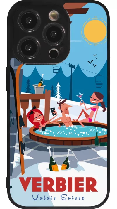 iPhone 14 Pro Case Hülle - Silikon schwarz Verbier Mountain Jacuzzi