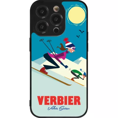 Coque iPhone 14 Pro - Silicone rigide noir Verbier Ski Downhill