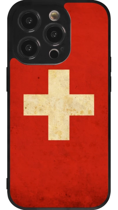 iPhone 14 Pro Case Hülle - Silikon schwarz Vintage Flag SWISS