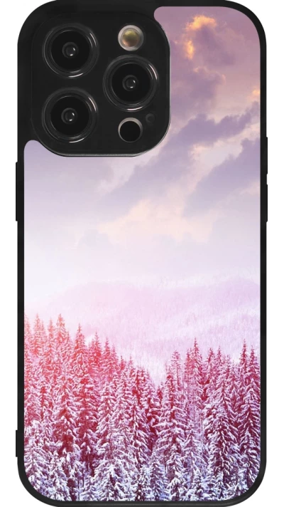 iPhone 14 Pro Case Hülle - Silikon schwarz Winter 22 Pink Forest