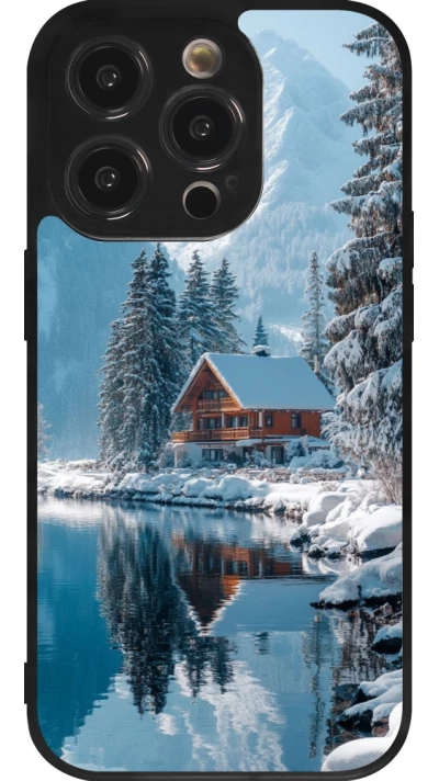 iPhone 14 Pro Case Hülle - Silikon schwarz Winter 25 Winter house forest day