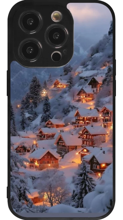 iPhone 14 Pro Case Hülle - Silikon schwarz Winter 25 Winter snowy village
