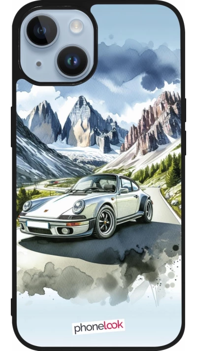 Coque iPhone 15 - Silicone rigide noir Porsche 911 Mountain Watercolor