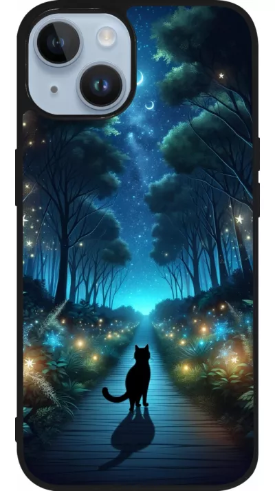 iPhone 15 Case Hülle - Silikon schwarz Schwarze Katze Spaziergang