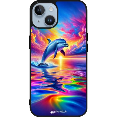 iPhone 15 Case Hülle - Silikon schwarz Glücklicher Regenbogen-Delfin