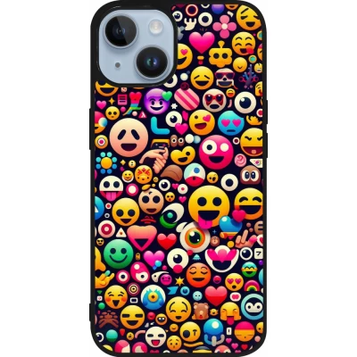 iPhone 15 Case Hülle - Silikon schwarz Emoji Mix Farbe