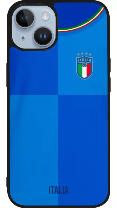 Coque iPhone 15 - Silicone rigide noir Maillot de football Italie 2022 personnalisable