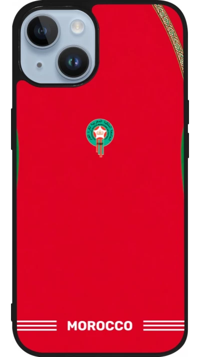 Coque iPhone 15 - Silicone rigide noir Maillot de football Maroc 2026 personnalisable