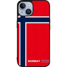 Coque iPhone 15 - Silicone rigide noir Maillot de football Norvège 2026 personnalisable