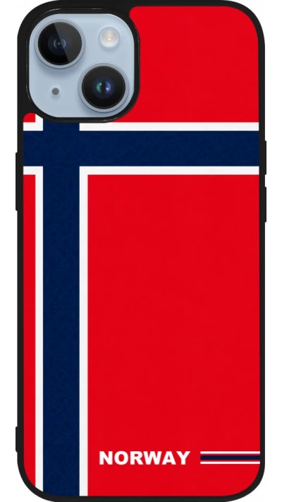 Coque iPhone 15 - Silicone rigide noir Maillot de football Norvège 2026 personnalisable