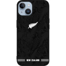 Coque iPhone 15 - Silicone rigide noir Maillot de football Nouvelle-Zélande 2026 personnalisable