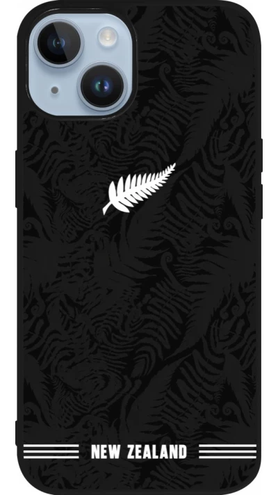 Coque iPhone 15 - Silicone rigide noir Maillot de football Nouvelle-Zélande 2026 personnalisable