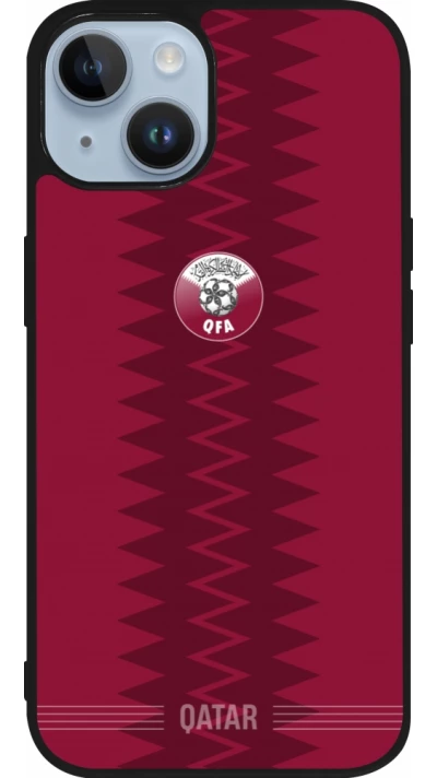 Coque iPhone 15 - Silicone rigide noir Maillot de football Qatar 2026 personnalisable