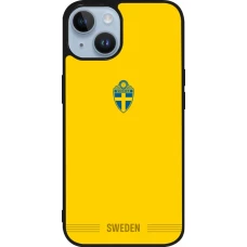 Coque iPhone 15 - Silicone rigide noir Maillot de football Suède 2026 personnalisable