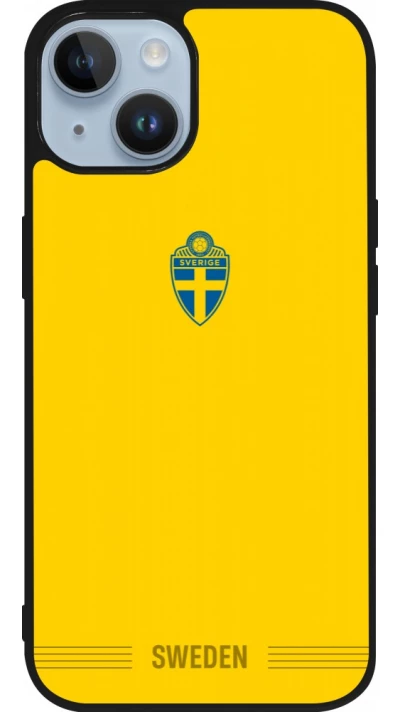 Coque iPhone 15 - Silicone rigide noir Maillot de football Suède 2026 personnalisable