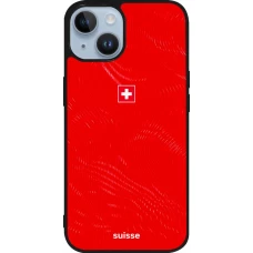 Coque iPhone 15 - Silicone rigide noir Maillot de football Suisse 2026 personnalisable