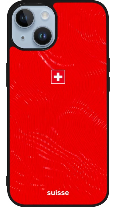 Coque iPhone 15 - Silicone rigide noir Maillot de football Suisse 2026 personnalisable