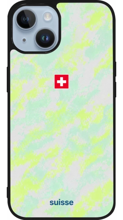 Coque iPhone 15 - Silicone rigide noir Maillot de football Suisse Away 2026 personnalisable