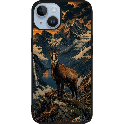 Coque iPhone 15 - Silicone rigide noir Linocut Chamois