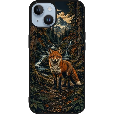 Coque iPhone 15 - Silicone rigide noir Linocut Renard