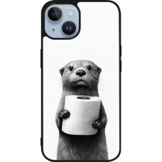Coque iPhone 15 - Silicone rigide noir Loutre papier de toilette