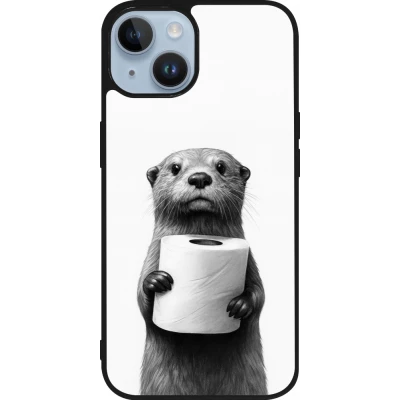 Coque iPhone 15 - Silicone rigide noir Loutre papier de toilette