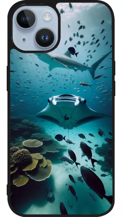 Coque iPhone 15 - Silicone rigide noir Manta Lagon Nettoyage